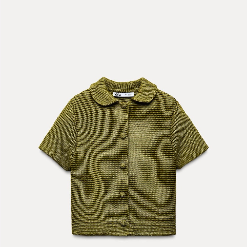 ZARA Olive Green Knit Button-Front Top